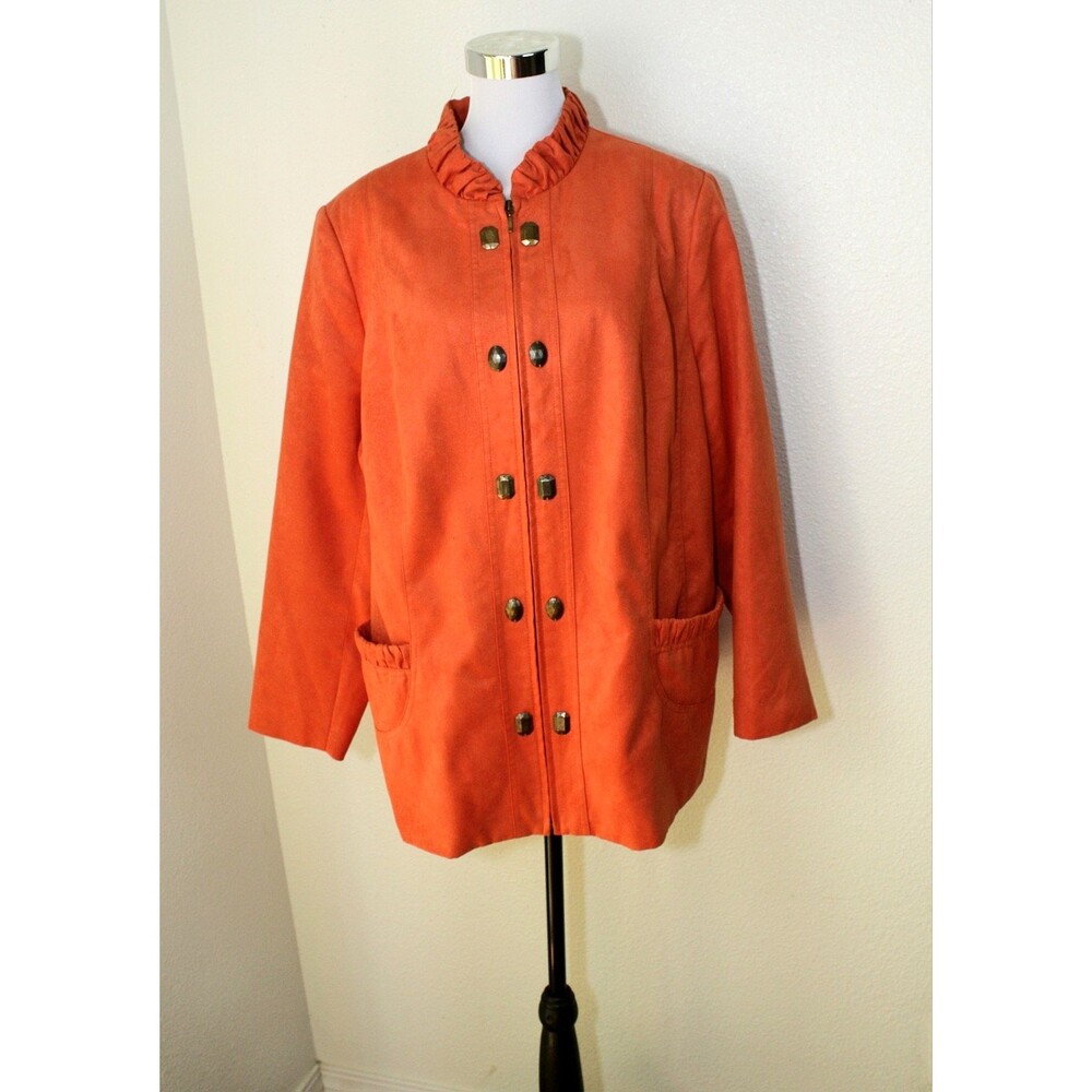 Luxury Preppy ALISON DALEY Light Jacket Orange Microfiber Beads Plus 1X / 18 *